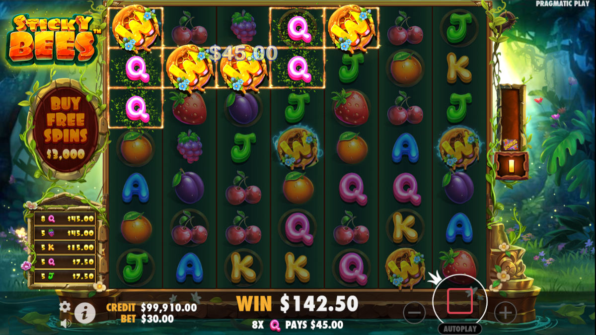 win 142.50 dollars on sticky bees from pragmatic play